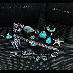 Mixed group of Silver earrings and pendants Blue